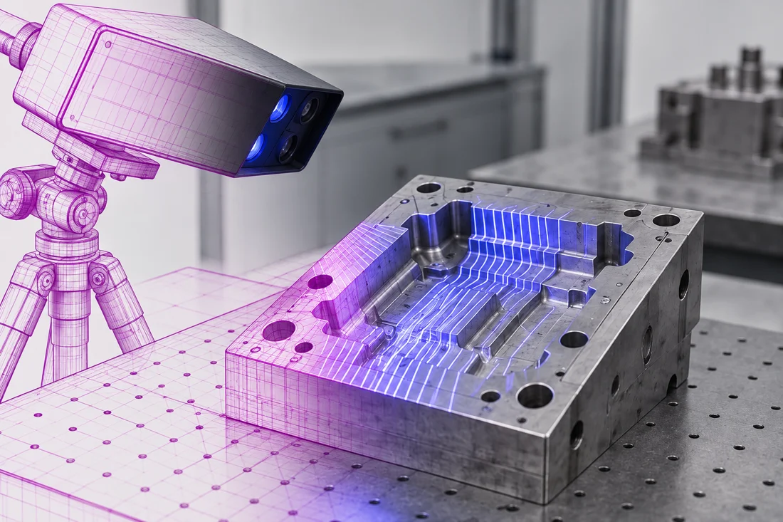 Captura geométrica 3D — transição de desenho técnico para representação realista