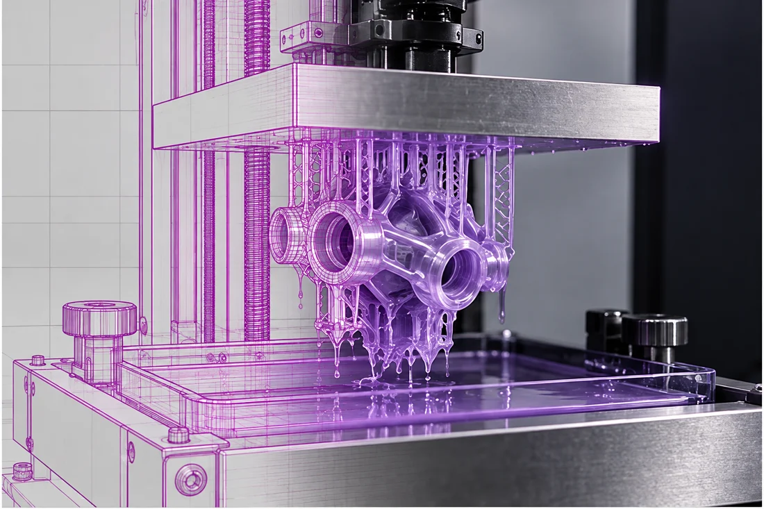 Impressão 3D com resina — transição de desenho técnico para representação realista